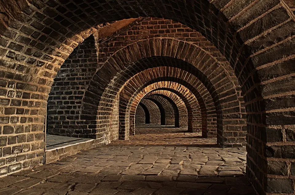 vaulted cellar, tunnel, arches, hd wallpaper