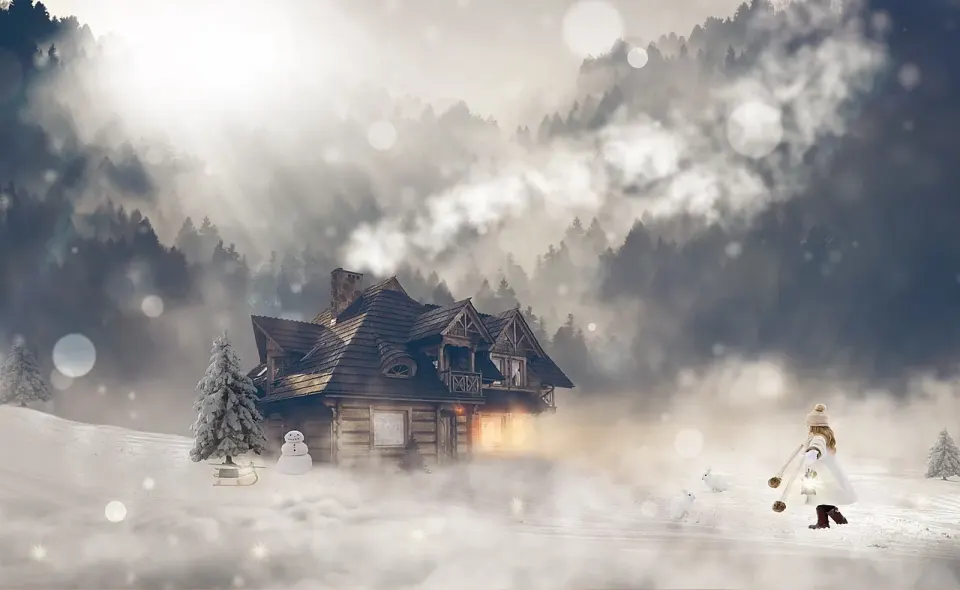 snow, winter, mountains, house