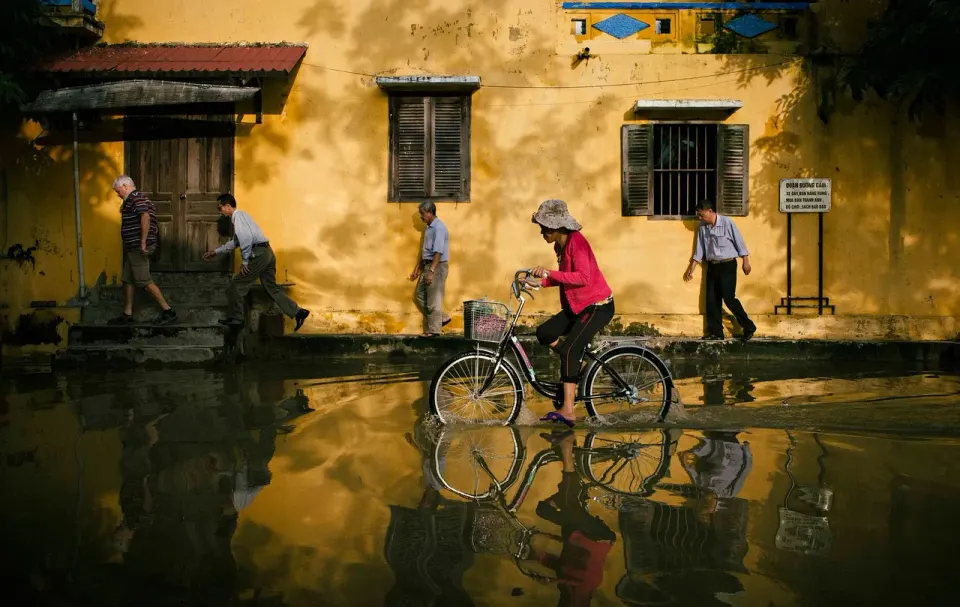 biking, street, flood, city