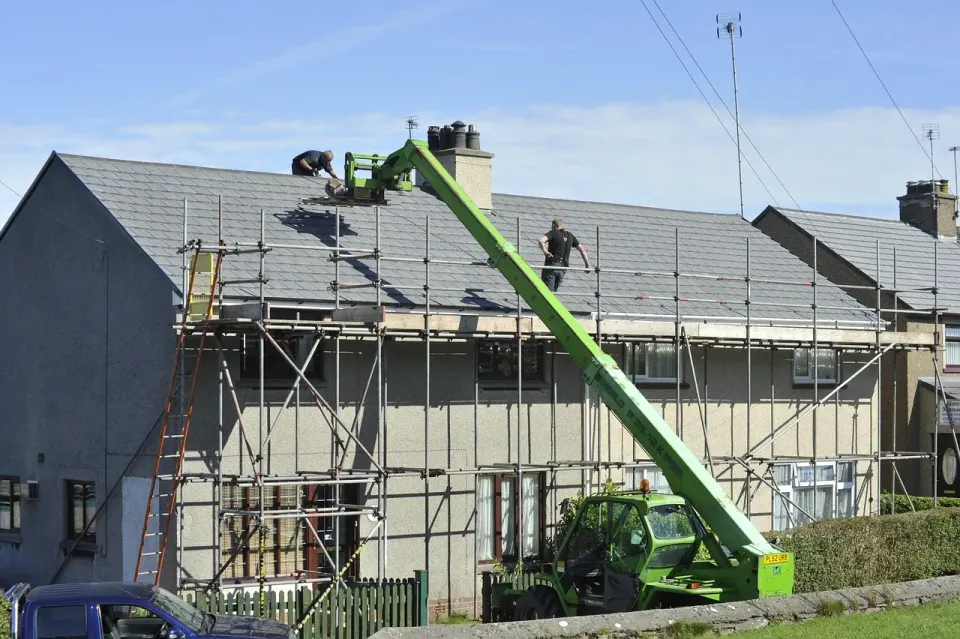 scaffold, roof, tiles, repair
